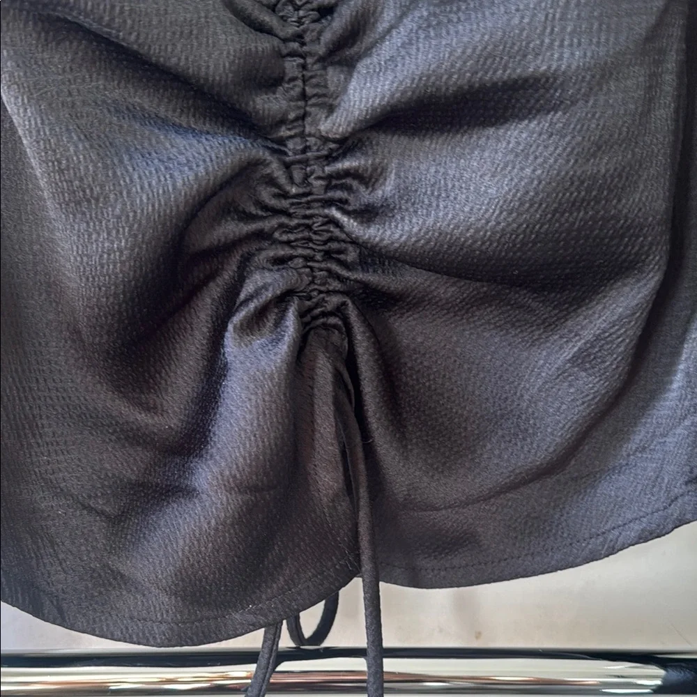 Free People Black Ruched Button-Down Long Sleeve Top